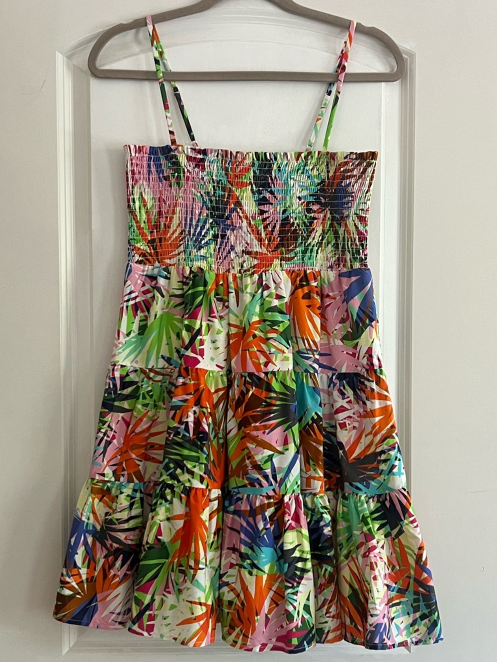 Steve Madden Tropical Print Smocked Sundress with Adjustable Straps